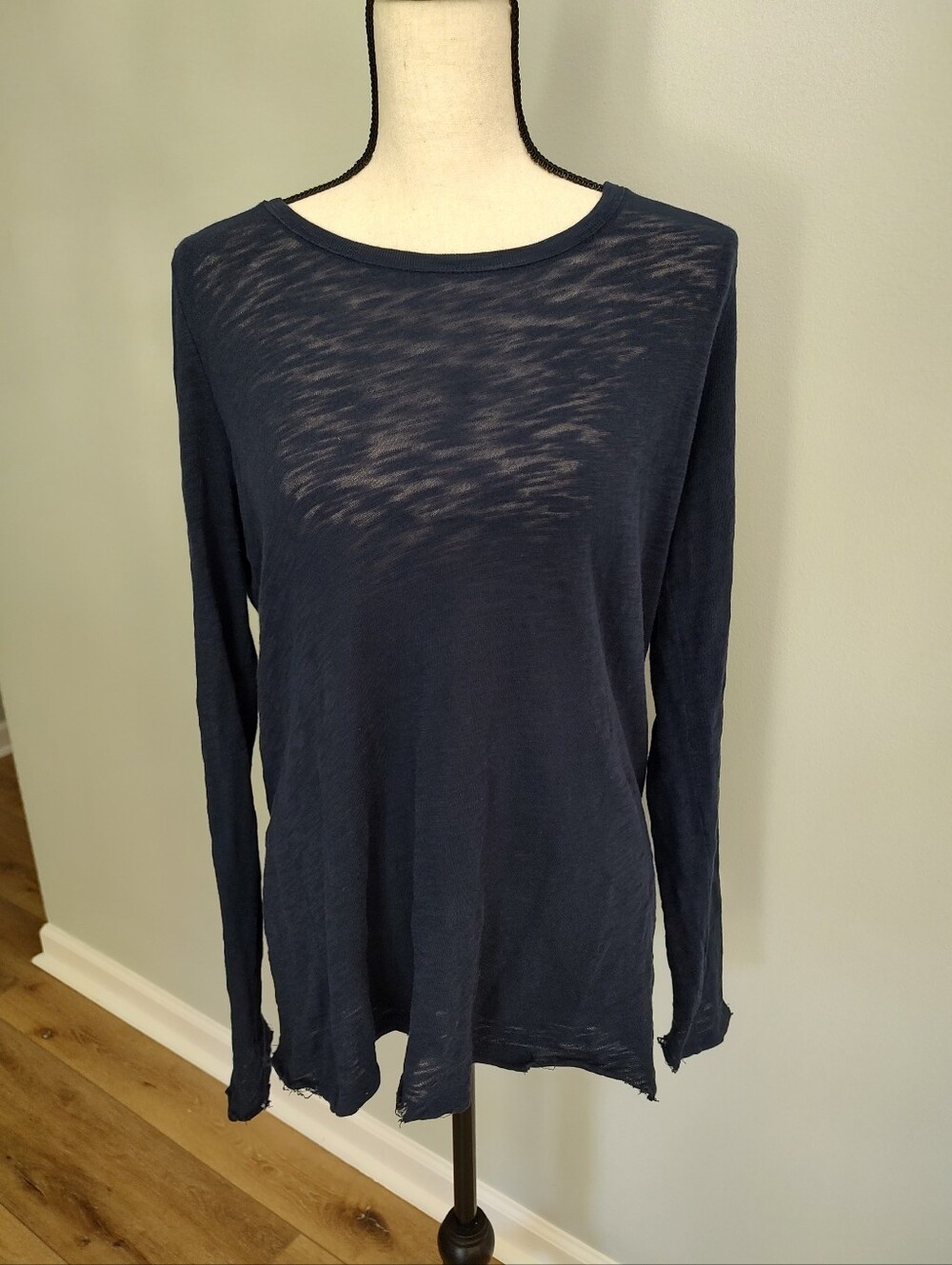 ATM Slub Jersey Destroyed Wash Distressed Hem Navy Blue Long Sleeve Shirt M - Picture 3 of 16